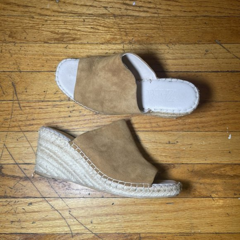 Zara Women's Brown‎ Leather Wedge Espadrille Sandals Shoes Size 38 /7.5